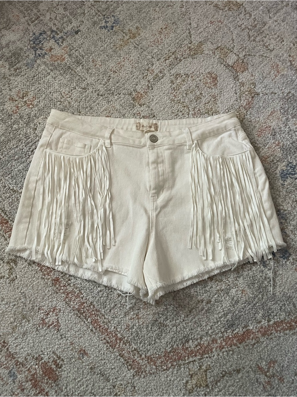 Altar'd State White Fringe Denim Cutoff Shorts